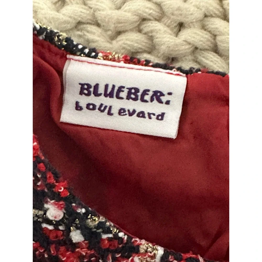 Blueberi Boulevard Plaid Tulle‎ Dress Girls 4T Red White Excellent Bow Metallic